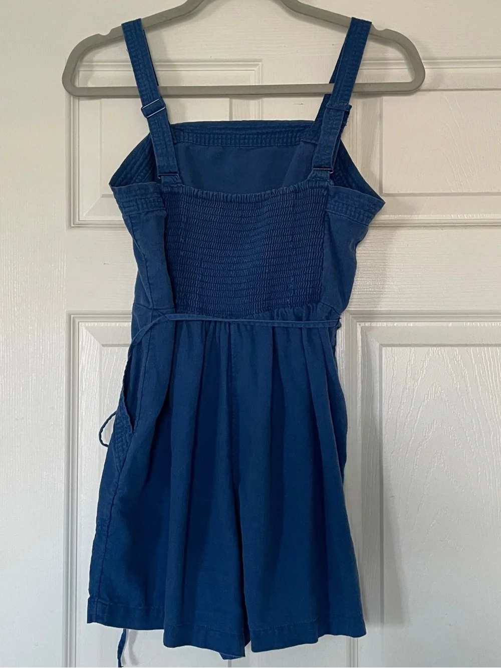 Old Navy Linen Blend Blue Romper with Tie Waist - Small